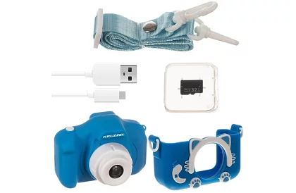 Digitální fotoaparát pro děti Full HD s 32GB kartou – modrý
