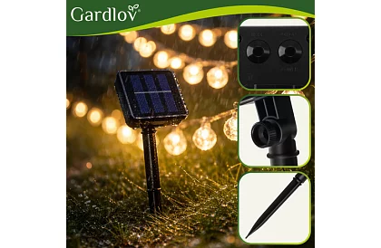 Dekorativní venkovní solární řetěz Balls – 10 metrů, teplá bílá