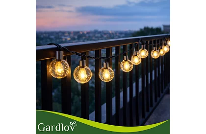 Dekorativní venkovní solární řetěz Balls – 10 metrů, teplá bílá