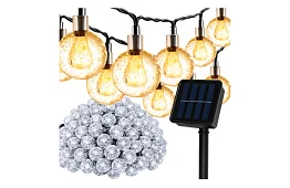 Dekorativní venkovní solární řetěz Balls – 10 metrů, teplá bílá