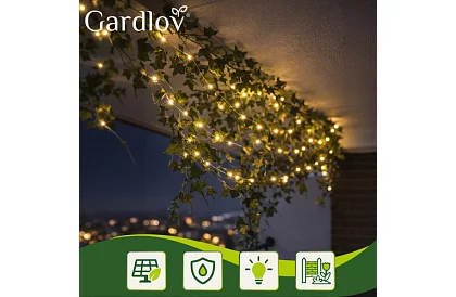 Dekorativní venkovní solární řetěz 15 metrů – teplá bílá