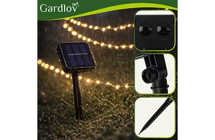 Dekorativní venkovní solární řetěz 15 metrů – teplá bílá