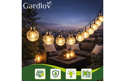 Dekorativní venkovní solární řetěz Balls – 7 metrů, teplá bílá