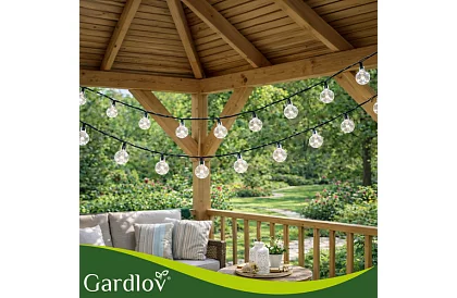 Dekorativní venkovní solární řetěz Balls – 7 metrů, teplá bílá