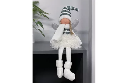 Vánoční sedící bílá víla s křídly – 32 cm