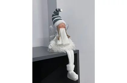 Vánoční sedící bílá víla s křídly – 32 cm