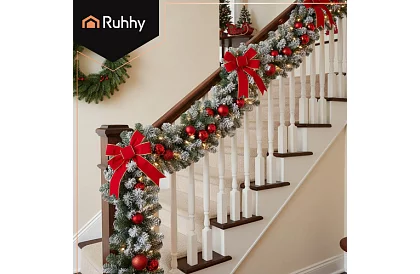 Vánoční hustý řetěz - girlanda zelenobílá 270 cm