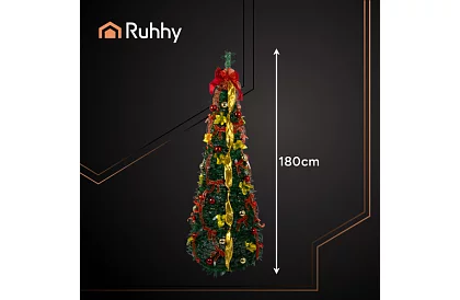 Skládací umělý vánoční stromeček 180 cm – nazdobený