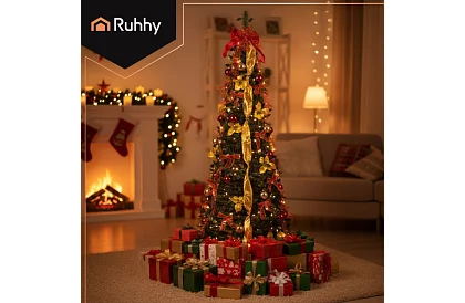 Skládací umělý vánoční stromeček 180 cm – nazdobený