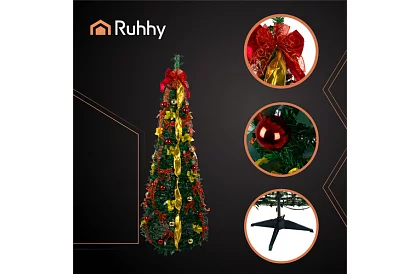 Skládací umělý vánoční stromeček 180 cm – nazdobený