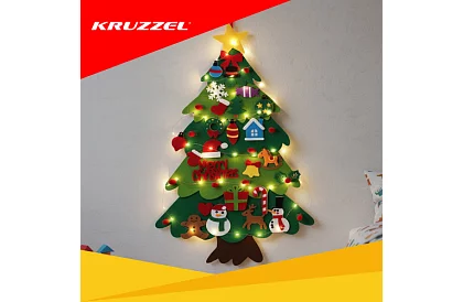 Plstěný vánoční stromeček na zeď s LED osvětlením