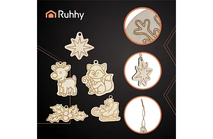 Dřevěné vánoční ozdoby k dotvoření 24 ks