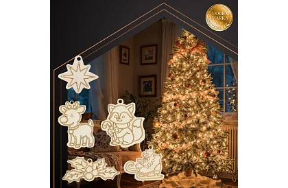 Dřevěné vánoční ozdoby k dotvoření 24 ks