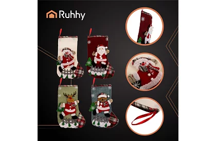 Vánoční ozdobné ponožky - sada 4 kusy s různými motivy