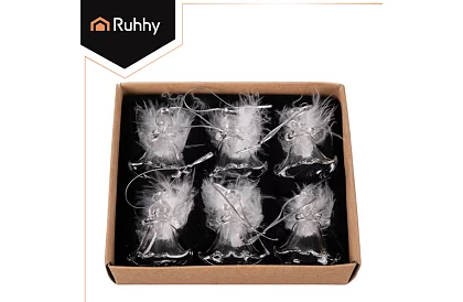 Sklenění andílci s peřím – 6 kusů