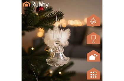 Sklenění andílci s peřím – 6 kusů