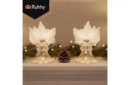 Sklenění andílci s peřím – 6 kusů