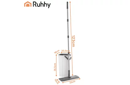 Praktický plochý mop + kbelík 8,5 litrů – dvoukomorový s příslušenstvím