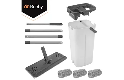 Praktický plochý mop + kbelík 8,5 litrů – dvoukomorový s příslušenstvím