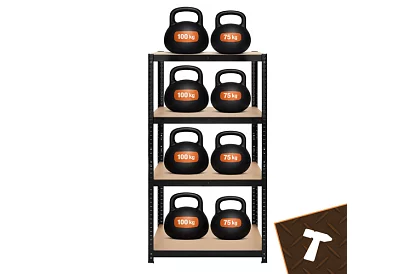 Skladový černý kovový regál, 4 police - 150x75x30 cm