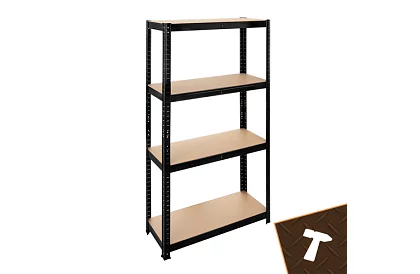 Skladový černý kovový regál, 4 police - 150x75x30 cm