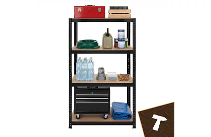 Skladový černý kovový regál, 4 police - 150x75x30 cm