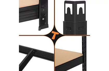 Skladový černý kovový regál, 4 police - 150x75x30 cm