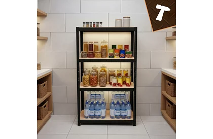 Skladový černý kovový regál, 4 police - 150x75x30 cm