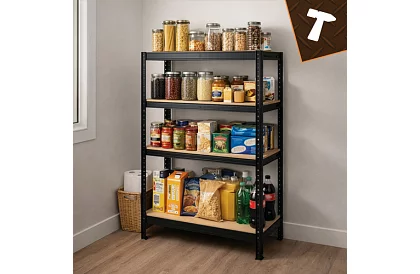 Skladový černý kovový regál, 4 police - 150x75x30 cm