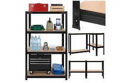 Skladový černý kovový regál, 4 police - 150x75x30 cm