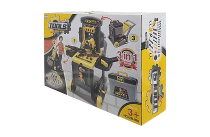 Dětská dílna 3v1, vozík s nářadím - 59 dílů