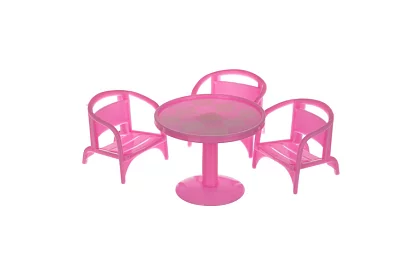 Třípatrový domeček pro panenky s balkonem + panenka + 22 kusů nábytku