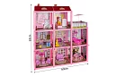 Třípatrový domeček pro panenky s balkonem + panenka + 22 kusů nábytku