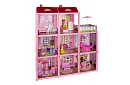 Třípatrový domeček pro panenky s balkonem + panenka + 22 kusů nábytku