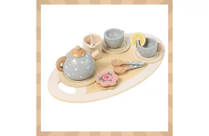 Dřevěná čajová souprava – šedá