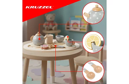 Dřevěná čajová souprava – šedá