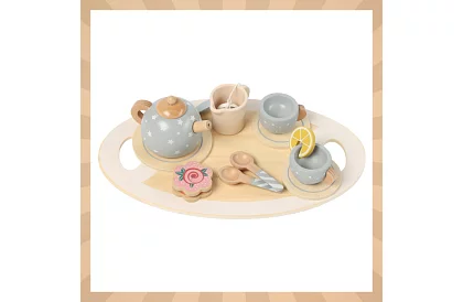 Dřevěná čajová souprava – šedá