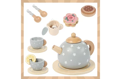 Dřevěná čajová souprava – šedá