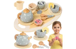 Dřevěná čajová souprava – šedá