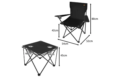 Kempingová sada, černá - rybářský stůl + dvě židle