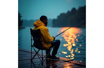 Kempingová sada, černá - rybářský stůl + dvě židle