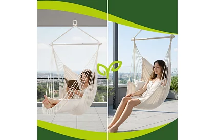 Zahradní závěsné křeslo BOHO 2 v 1 – béžové