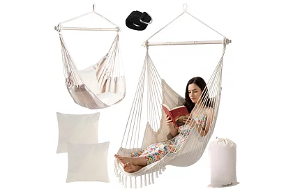 Zahradní závěsné křeslo BOHO 2 v 1 – béžové