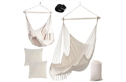 Zahradní závěsné křeslo BOHO 2 v 1 – béžové