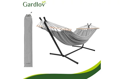 Zahradní houpací síť 200 × 150 cm + železný stojan do 250 kg