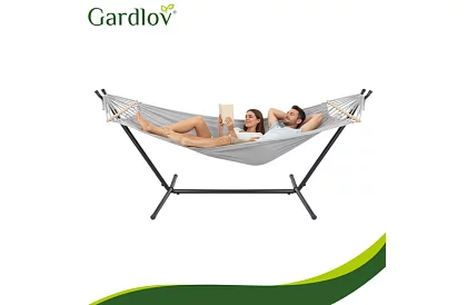 Zahradní houpací síť 200 × 150 cm + železný stojan do 250 kg