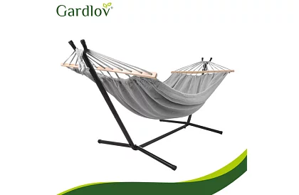 Zahradní houpací síť 200 × 150 cm + železný stojan do 250 kg