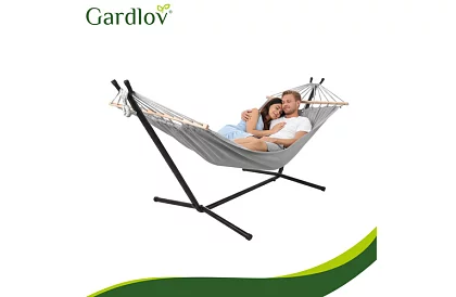 Zahradní houpací síť 200 × 150 cm + železný stojan do 250 kg