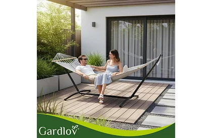 Zahradní houpací síť 200 × 150 cm + železný stojan do 250 kg