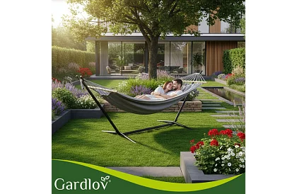 Zahradní houpací síť 200 × 150 cm + železný stojan do 250 kg